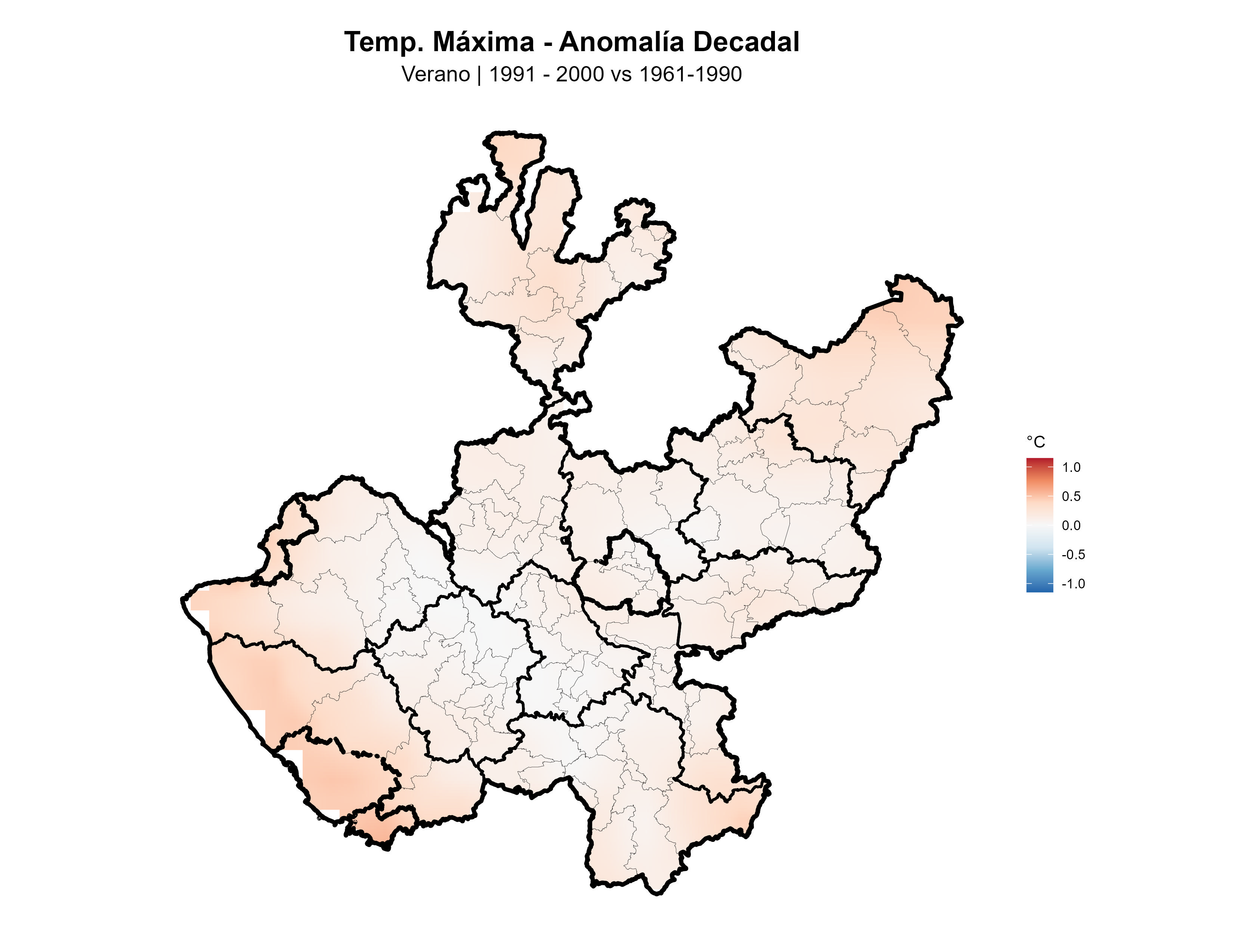 Temperatura Máxima Verano Anomalía 1991